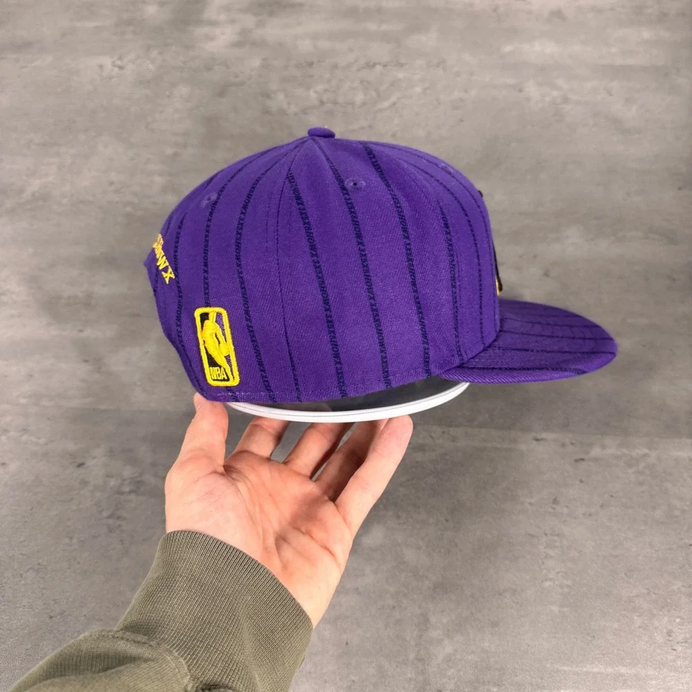 New Era LA Lakers Snapback Hat Purple Pinstripe Black Gold Alternate Cap NBA